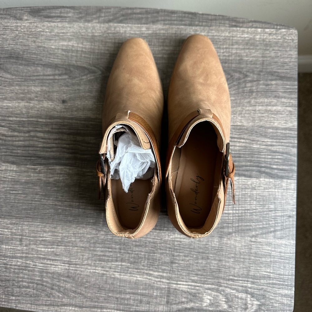 Maeve Light Brown Ankle Boots with Strap Accent - Picture 11 of 12